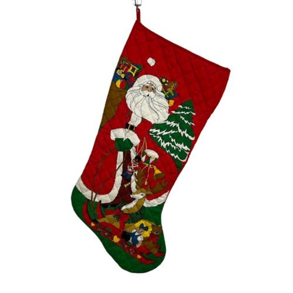 VTG Jumbo Quilted Christmas Stocking Red Santa Presents 30" Holiday Giant